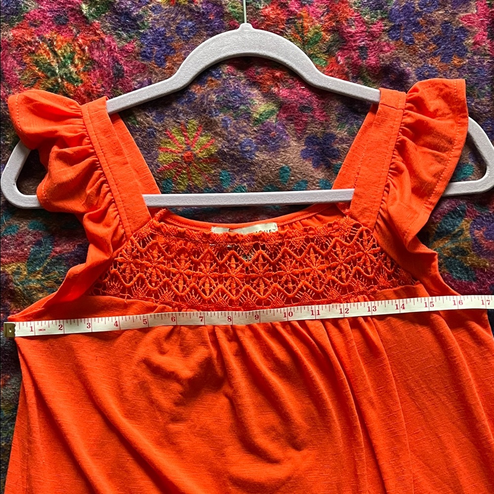 NWT ABSOLUTELY FAMOUS Polyester Orange Boho Flutter Sleeve/Crochet Blouse Size S - Picture 8 of 8